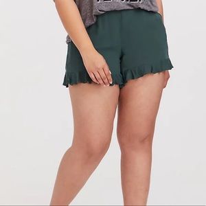 green gauze ruffle hem shorts
